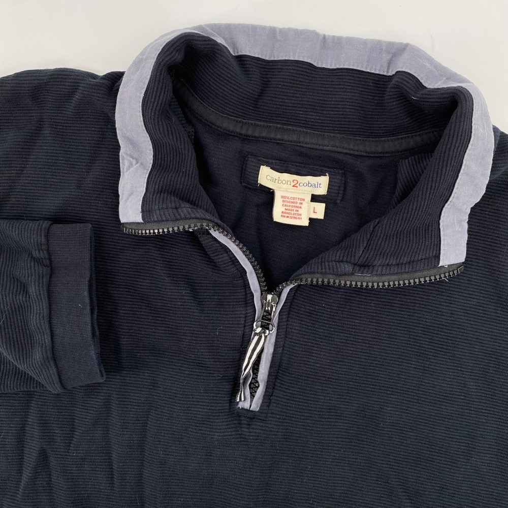 Carbon2Cobalt Quarter Zip Pullover Mens Large Navy Blue Ribbed Cotton Mock Neck